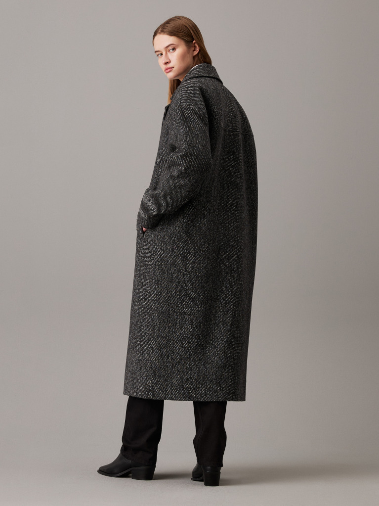 Grey Wool Melange Long Coat  Women