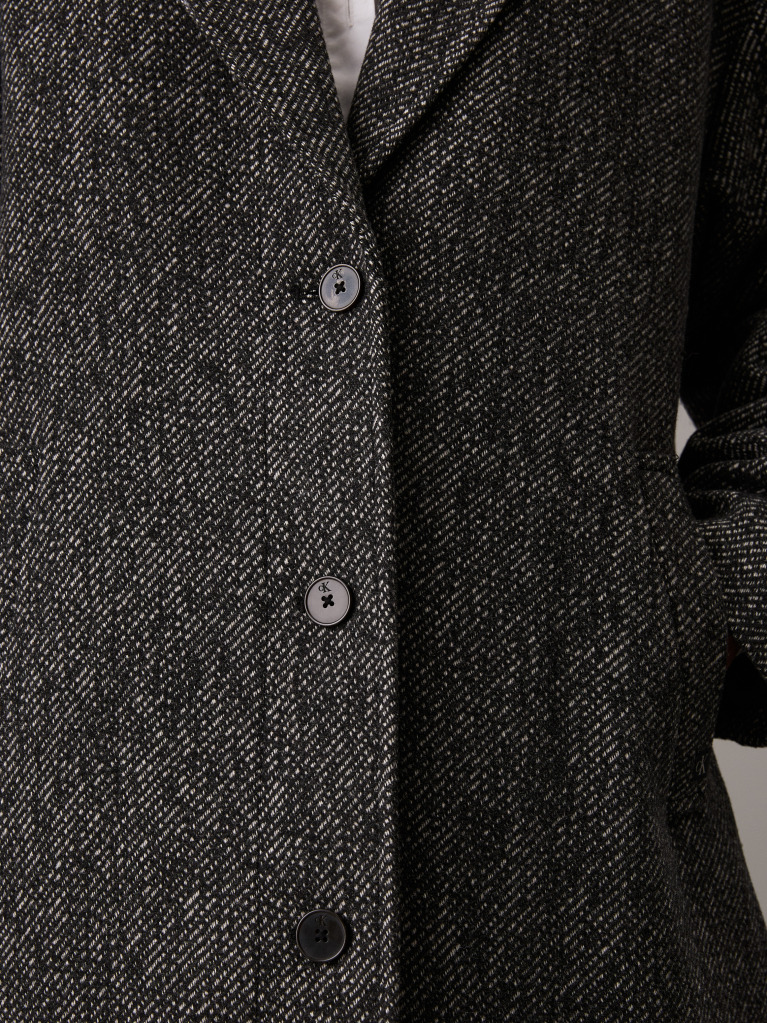 Grey Wool Melange Long Coat  Women
