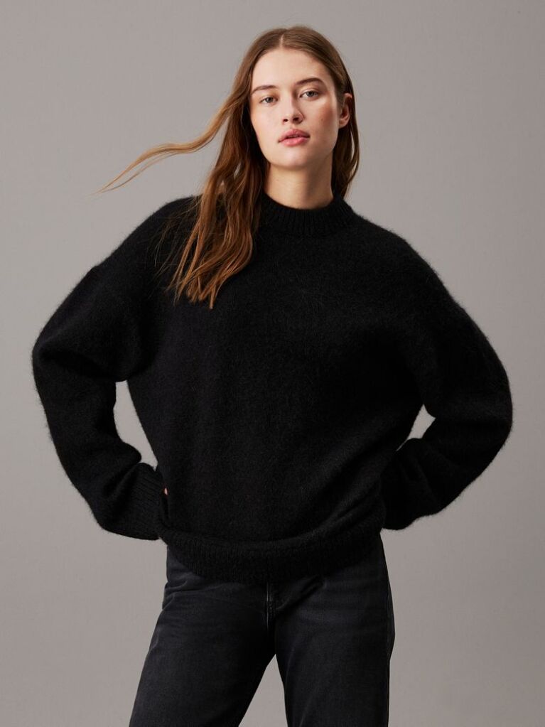 Black Relaxed Wool Blend Jumper  Women