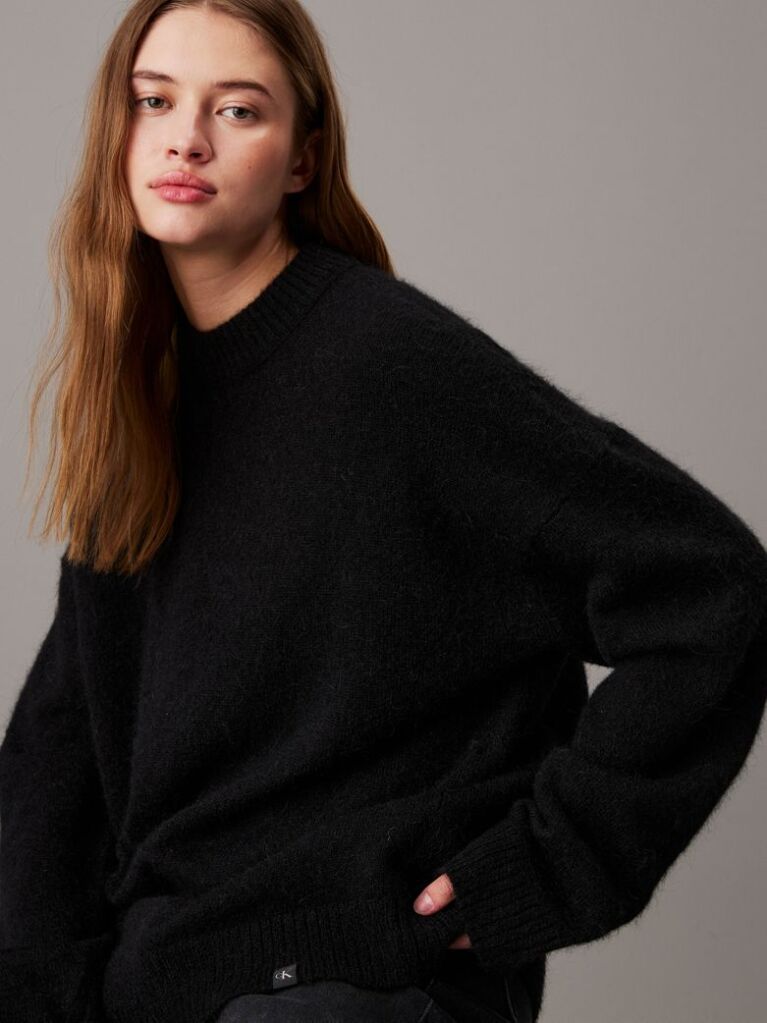 Black Relaxed Wool Blend Jumper  Women