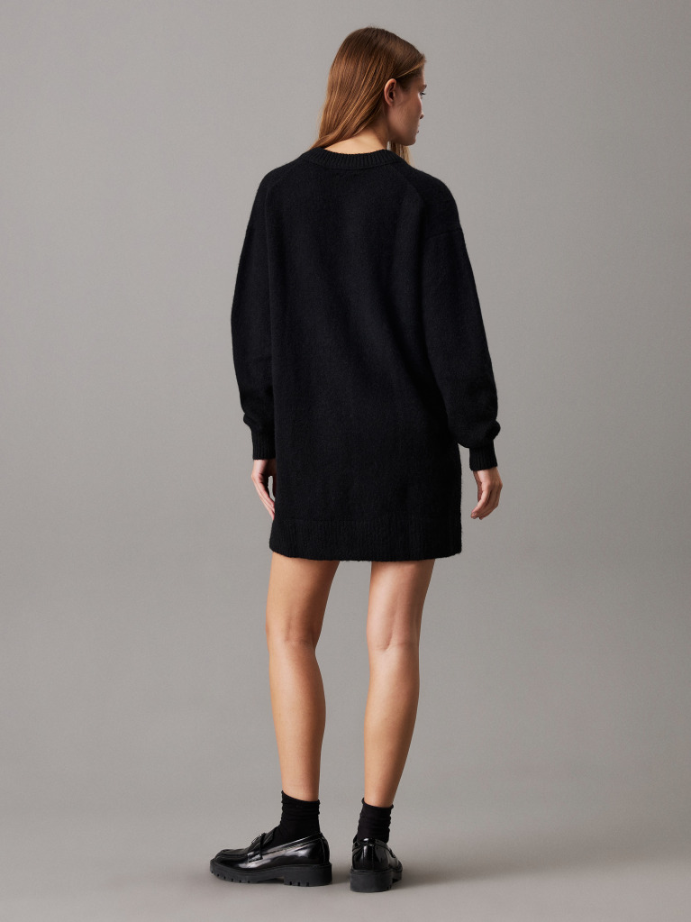 Black Soft wool blend jumper dress with V-neckline  Women