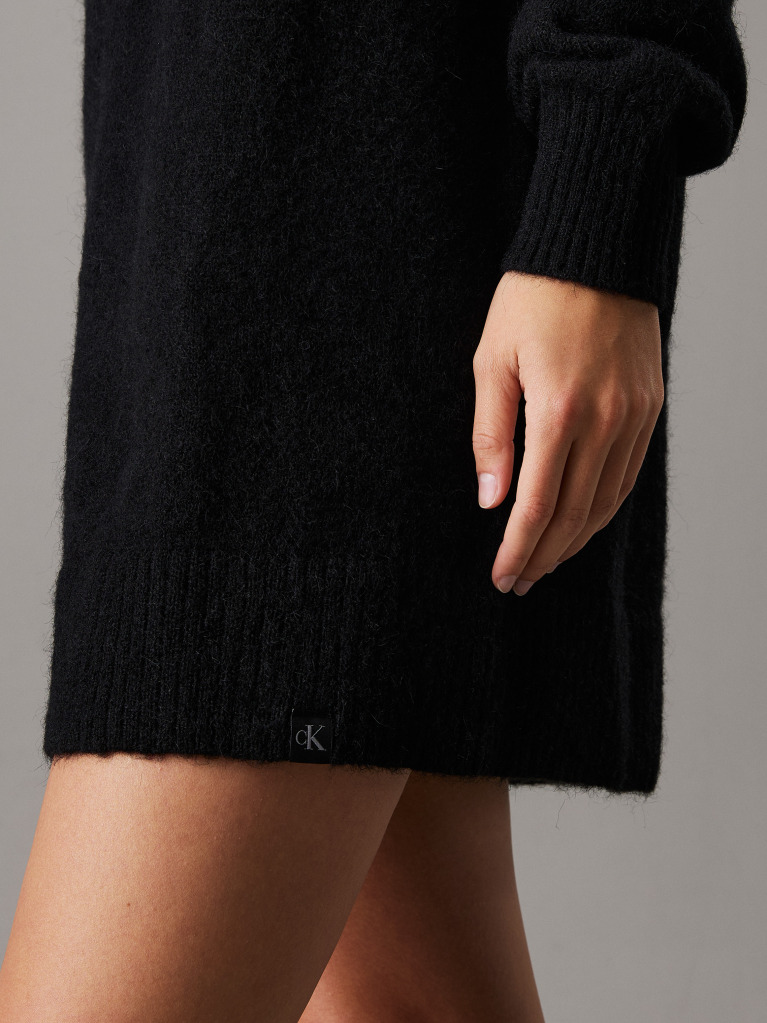 Black Soft wool blend jumper dress with V-neckline  Women