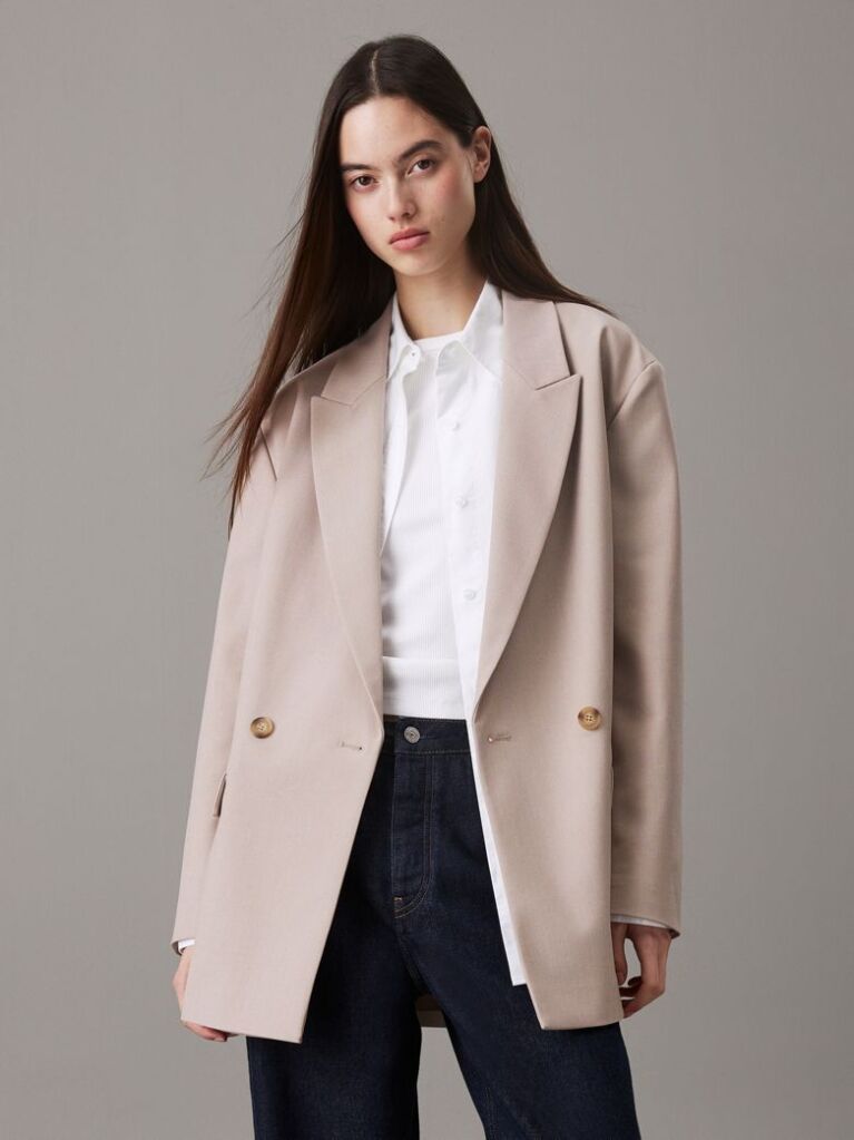 Beige Relaxed Double-Breasted Blazer  Women