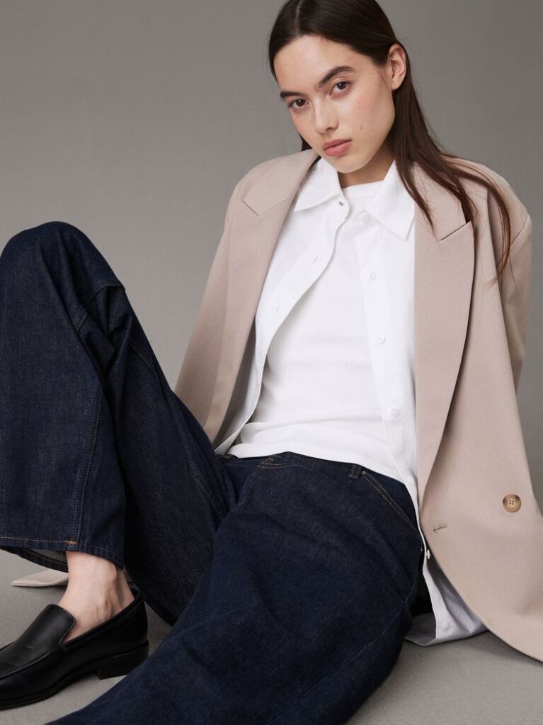 Beige Relaxed Double-Breasted Blazer  Women