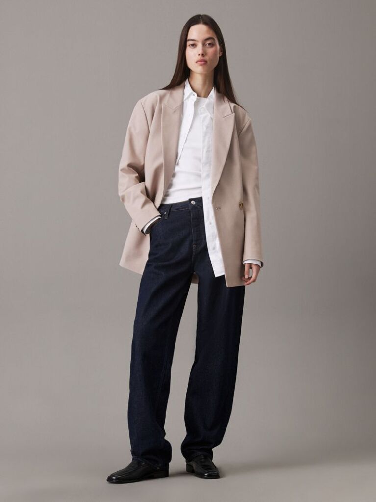 Beige Relaxed Double-Breasted Blazer  Women