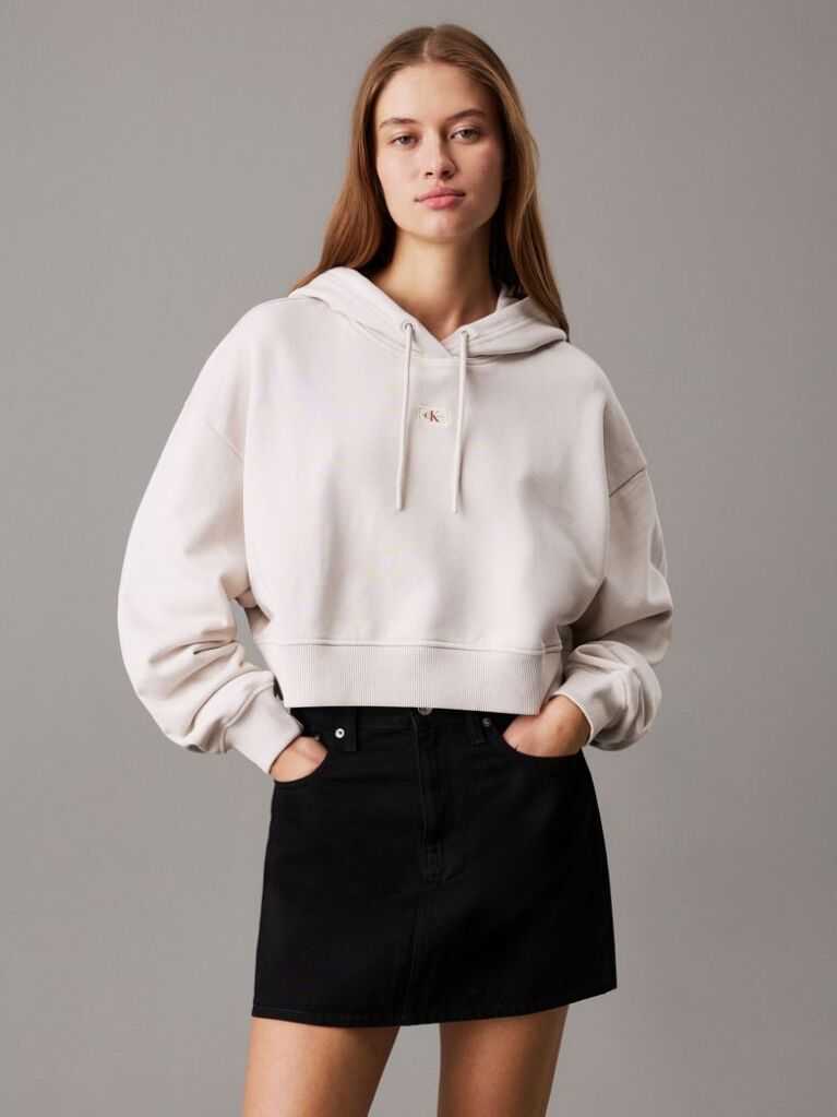 Grey Boxy Cotton Terry Hoodie  Women