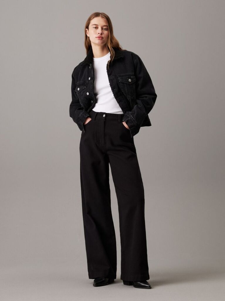 Black Relaxed Cotton Flannel Trousers  Women