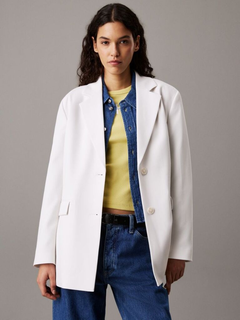 White Soft Twill Tie Back Blazer  Women