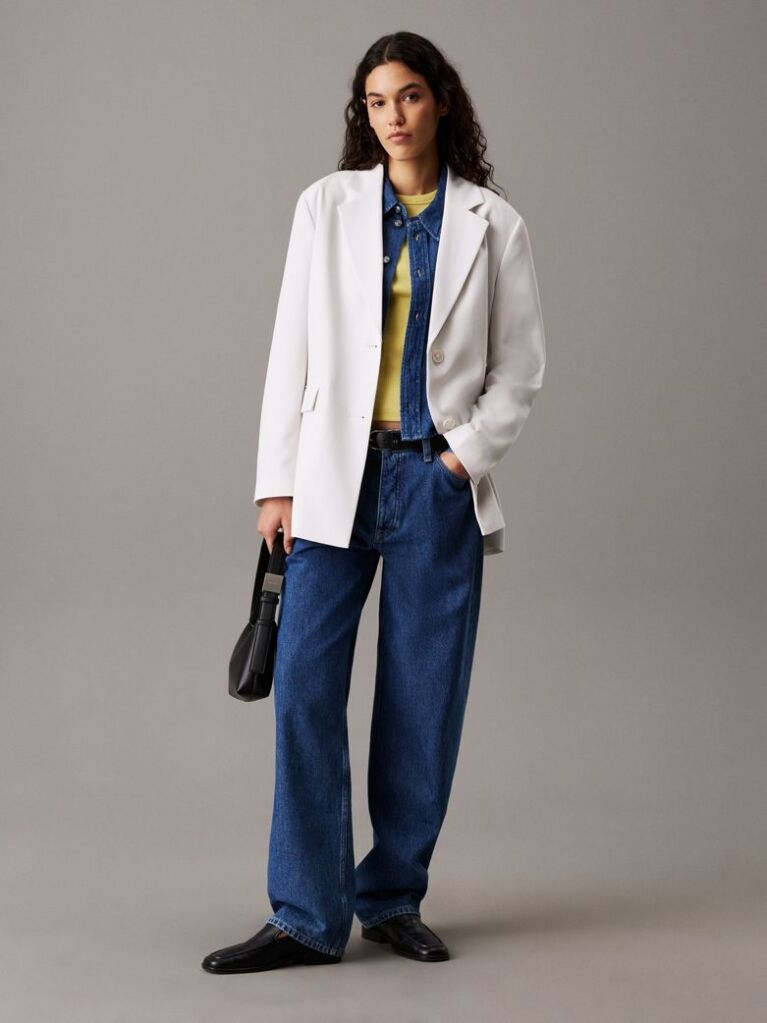 White Soft Twill Tie Back Blazer  Women