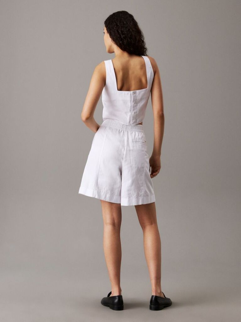 White Cotton Linen Twill Shorts  Women