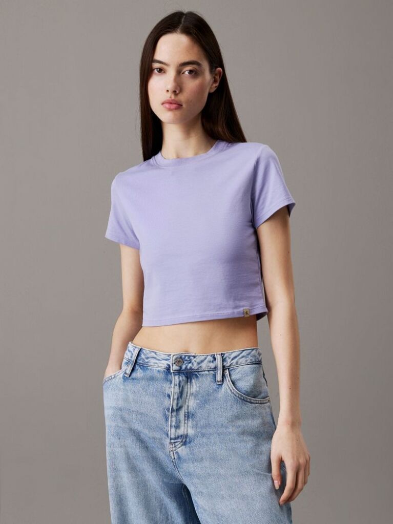 Purple Cropped Cotton Stretch T-shirt  Women