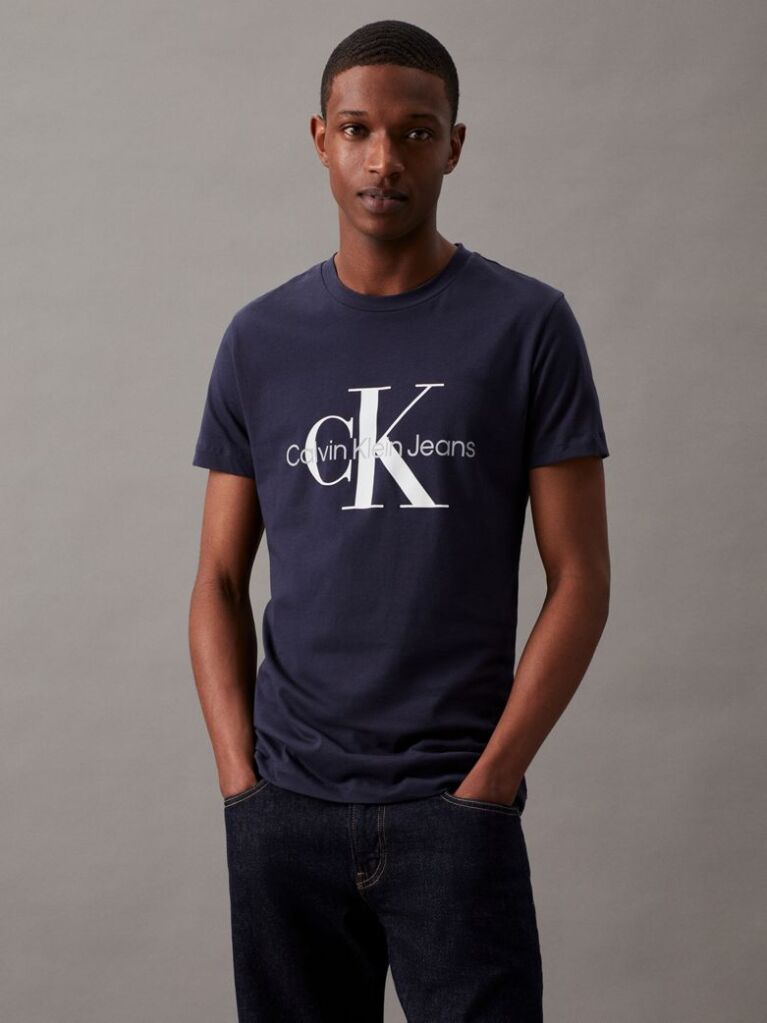 Μπλε Slim T-Shirt Με Μονόγραμμα  Άνδρας