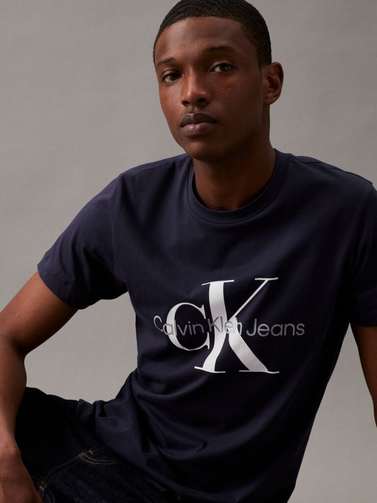 Μπλε Slim T-Shirt Με Μονόγραμμα  Άνδρας