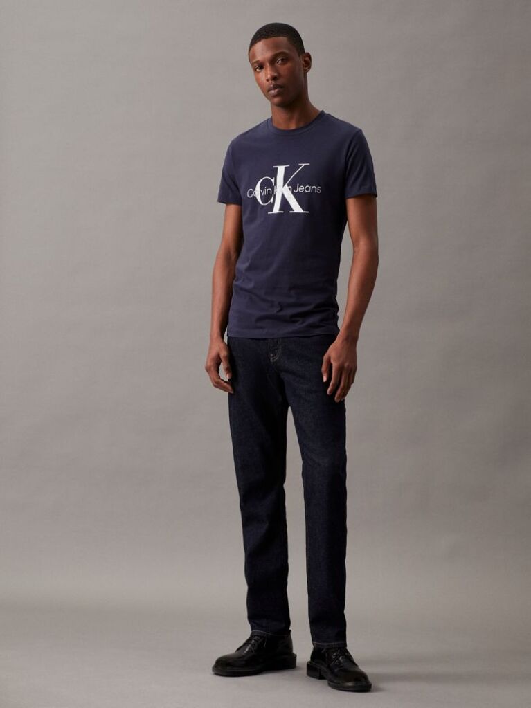 Μπλε Slim T-Shirt Με Μονόγραμμα  Άνδρας