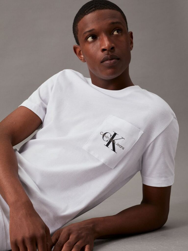 White Slim Monogram Pocket T-Shirt  Men