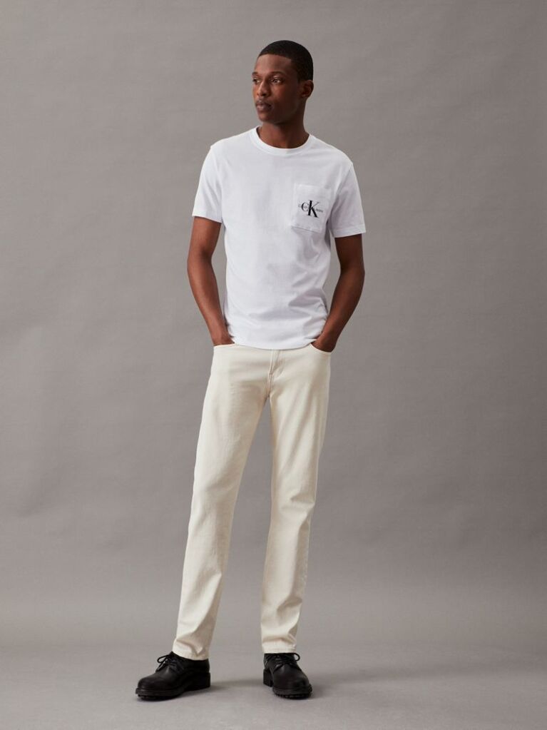 White Slim Monogram Pocket T-Shirt  Men