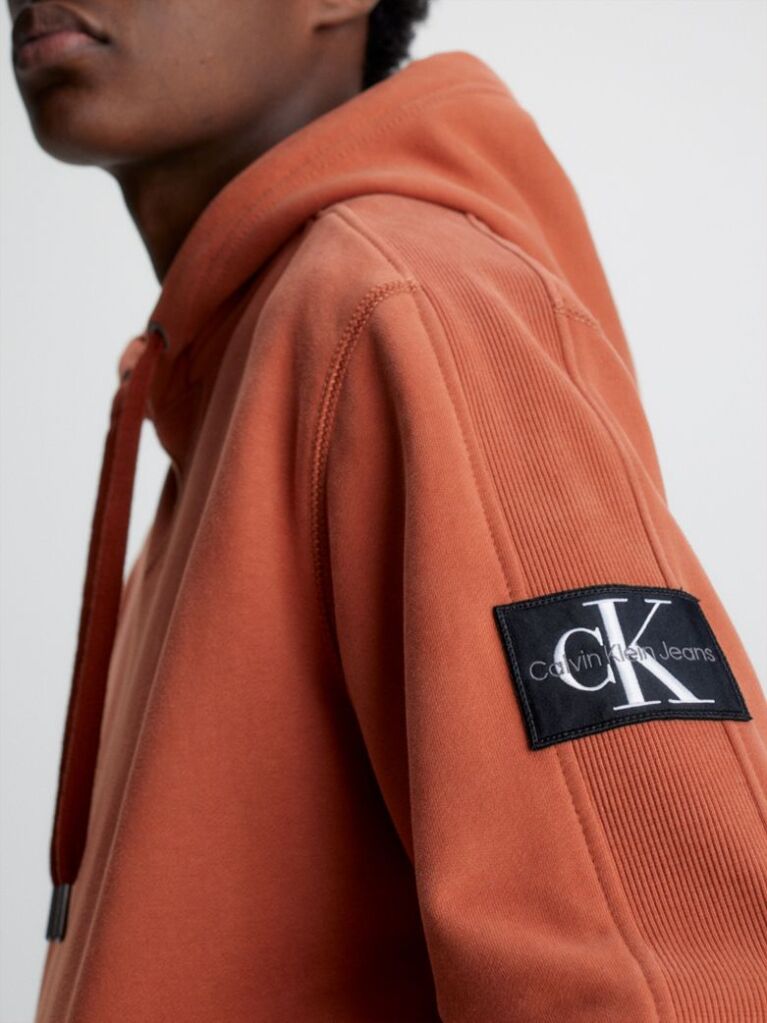 Orange Cotton Badge Hoodie  Men
