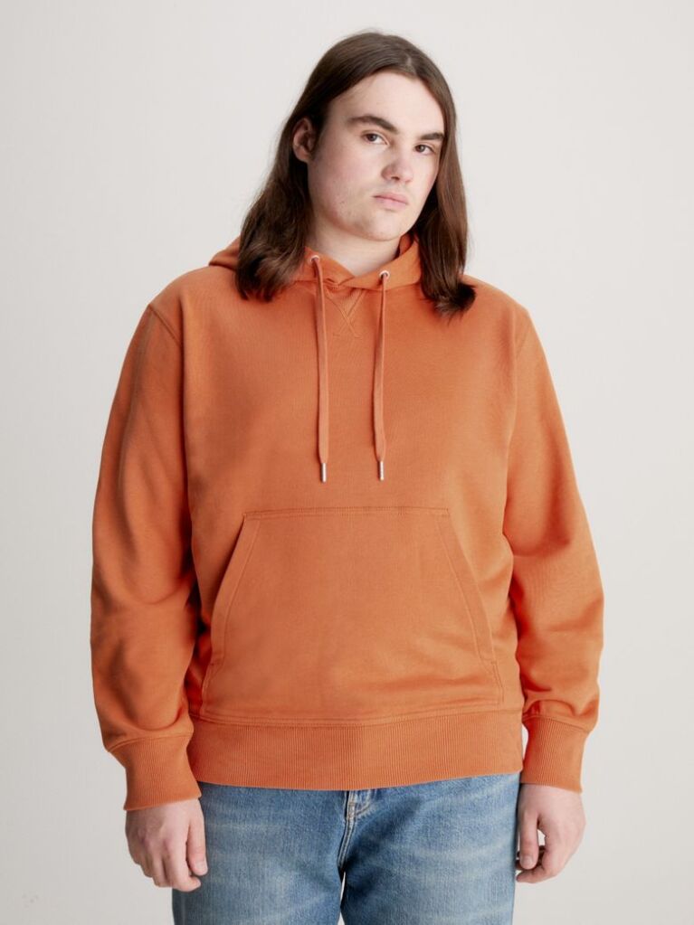 Orange Cotton Badge Hoodie  Men