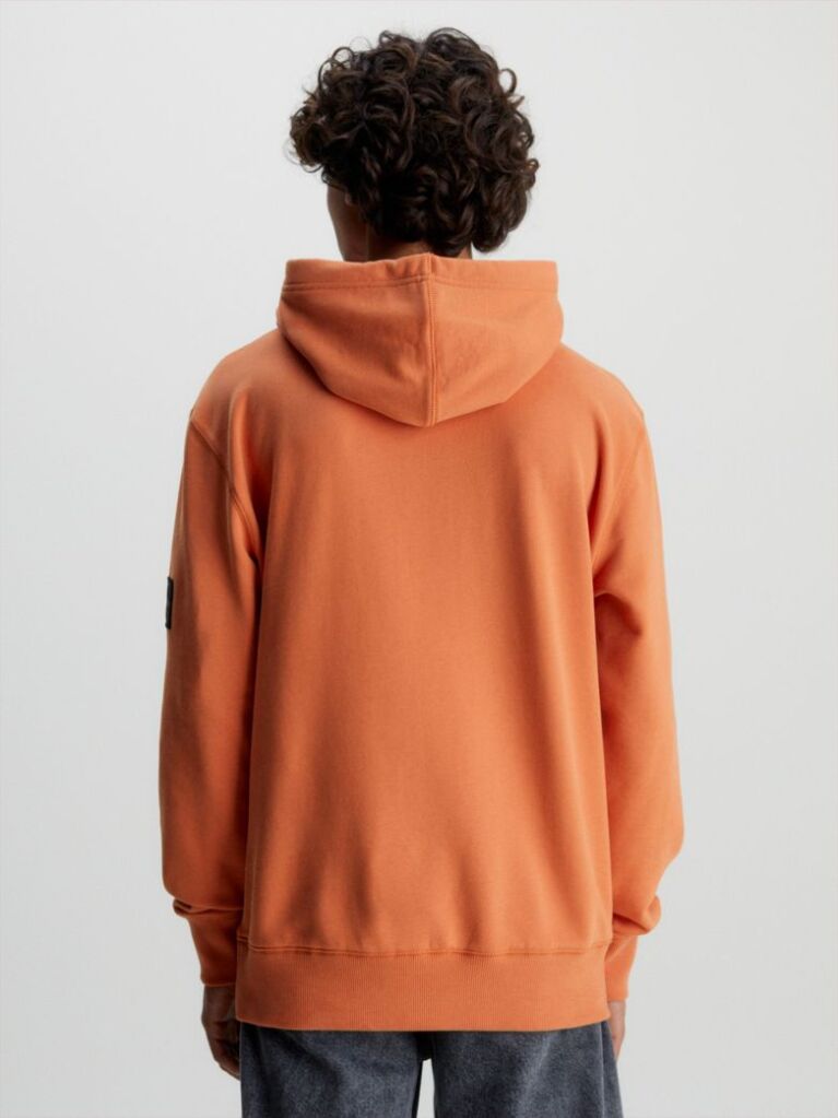 Orange Cotton Badge Hoodie  Men