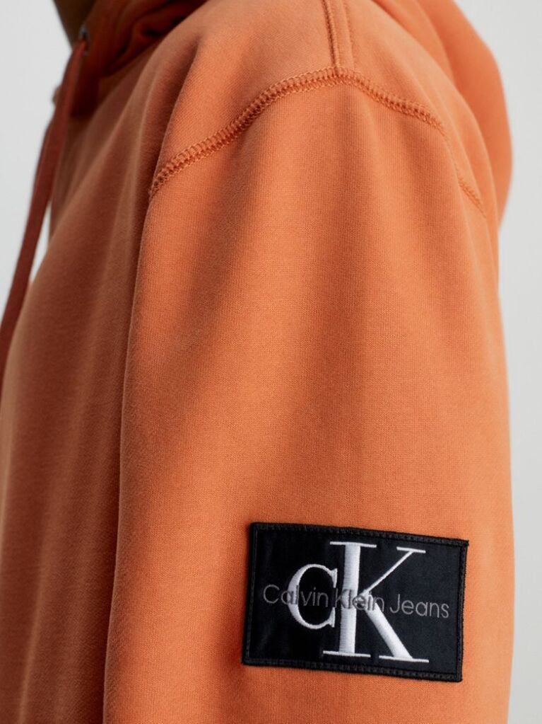 Orange Cotton Badge Hoodie  Men