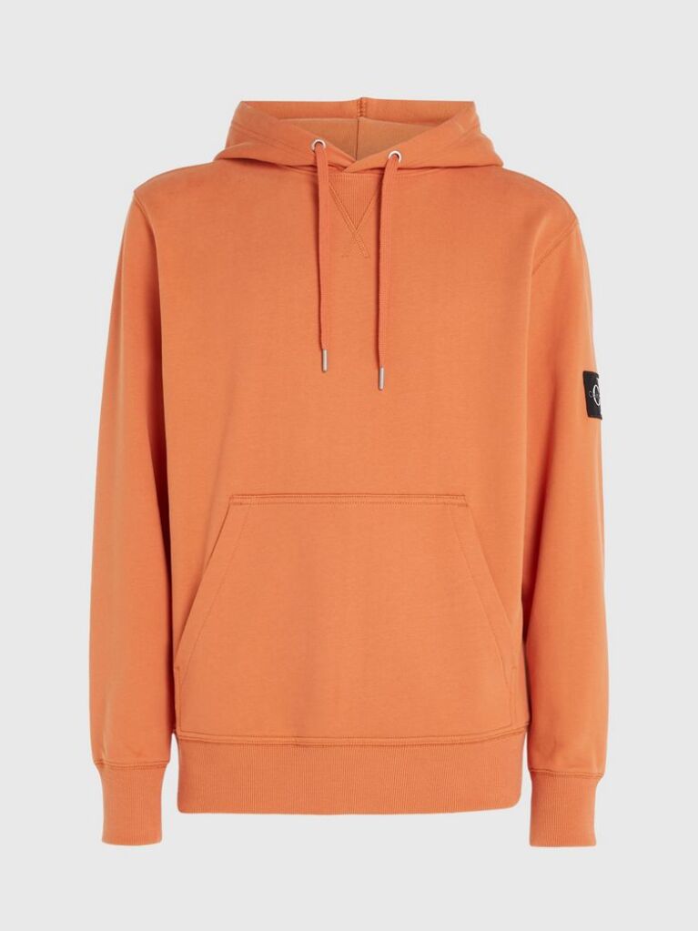 Orange Cotton Badge Hoodie  Men