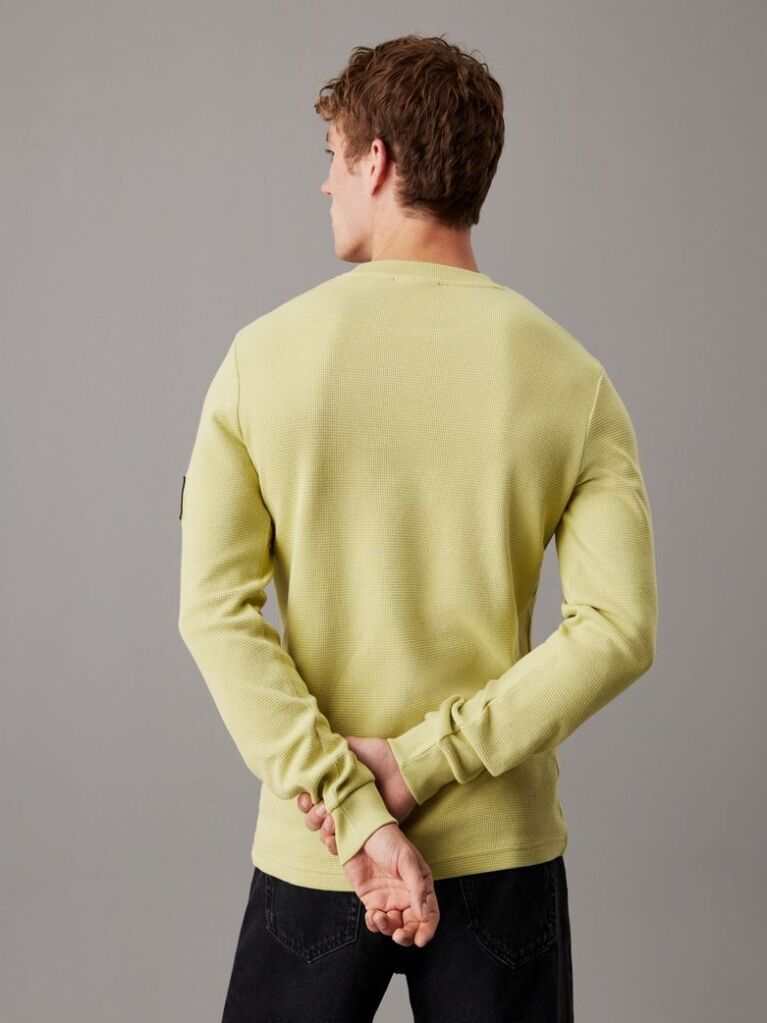 Green Slim Long Sleeve Waffle T-shirt  Men
