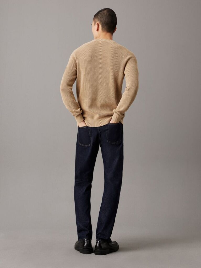 Beige Waffle Cotton Badge Jumper  Men
