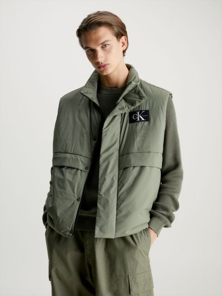 Green Padded Nylon Utility Vest  Men