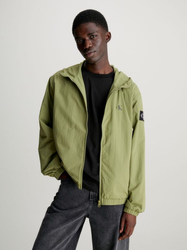 Green Relaxed Hooded Nylon Windbreaker  Men