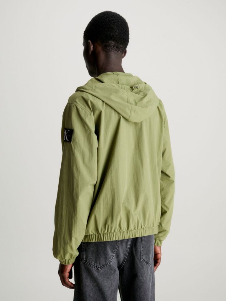 Green Relaxed Hooded Nylon Windbreaker  Men