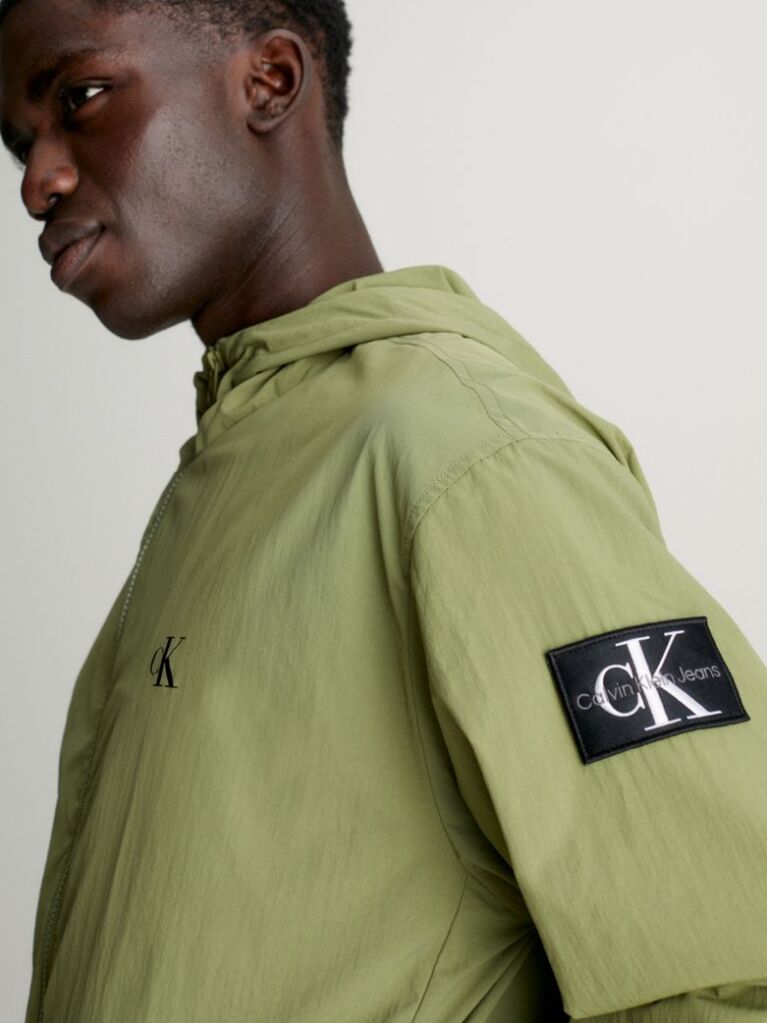Green Relaxed Hooded Nylon Windbreaker  Men