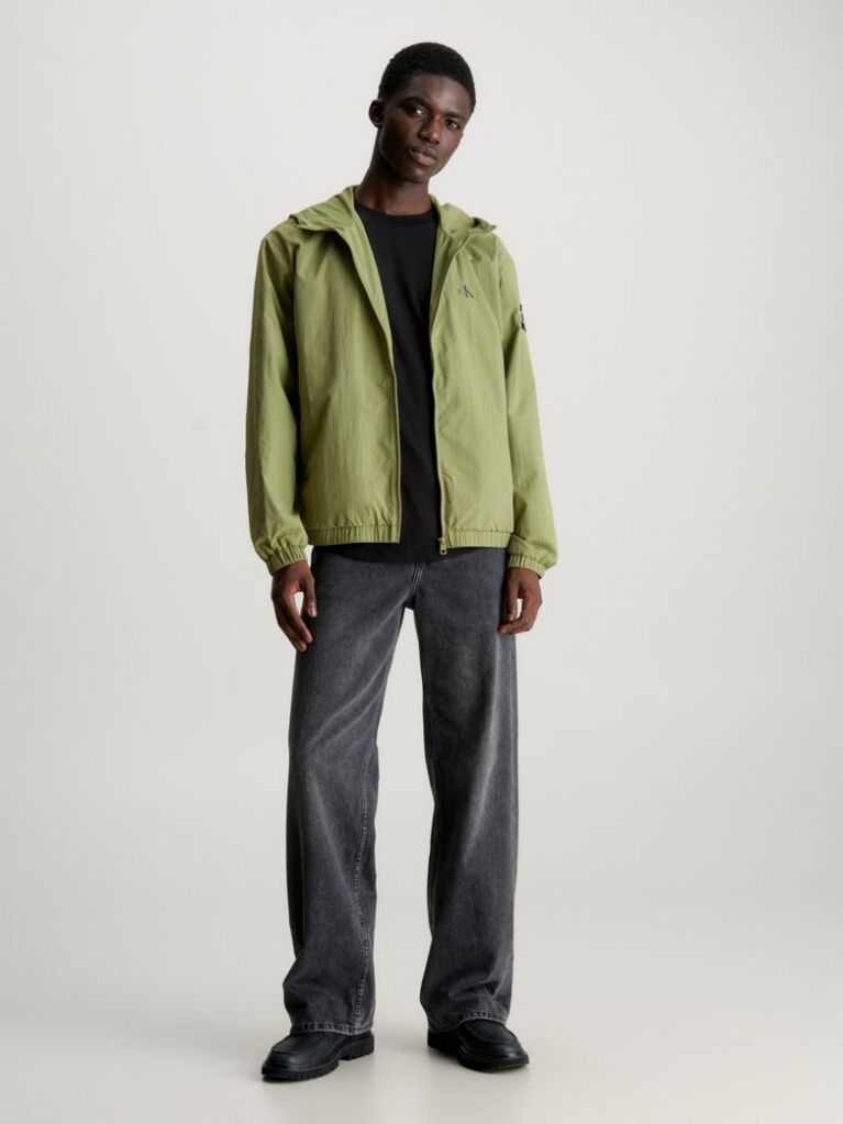 Green Relaxed Hooded Nylon Windbreaker  Men
