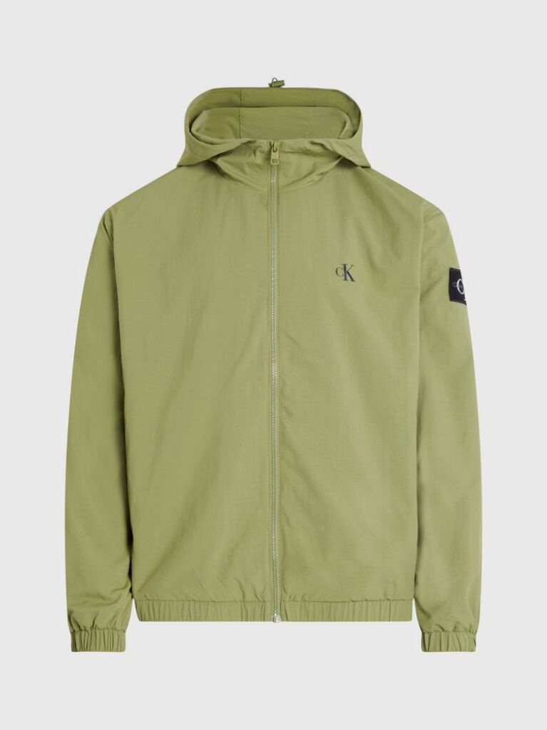 Green Relaxed Hooded Nylon Windbreaker  Men