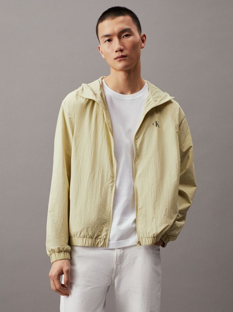 Green Relaxed Hooded Nylon Windbreaker  Men