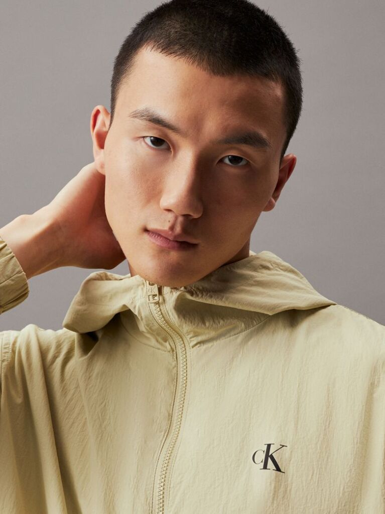 Green Relaxed Hooded Nylon Windbreaker  Men