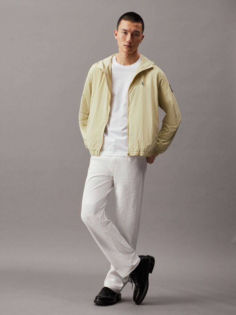 Green Relaxed Hooded Nylon Windbreaker  Men