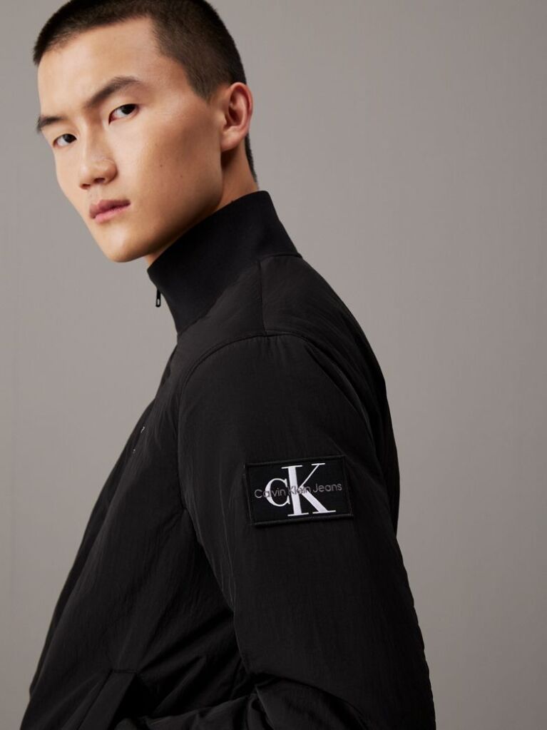 Black Padded Nylon Zip Up Jacket  Men