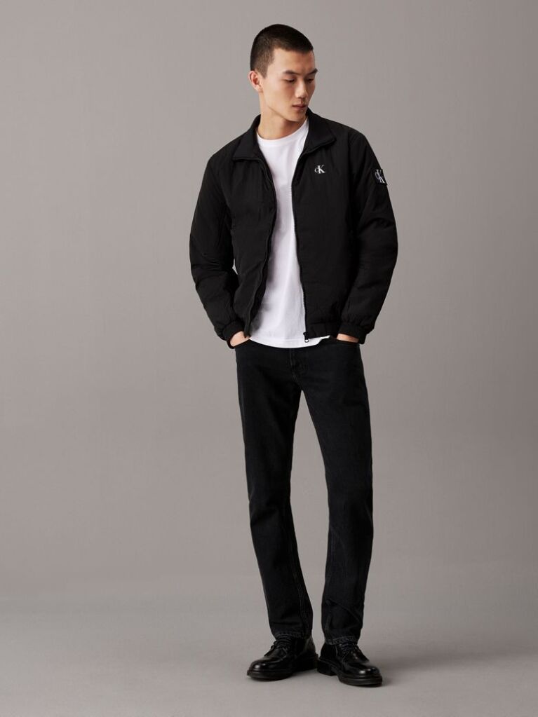 Black Padded Nylon Zip Up Jacket  Men