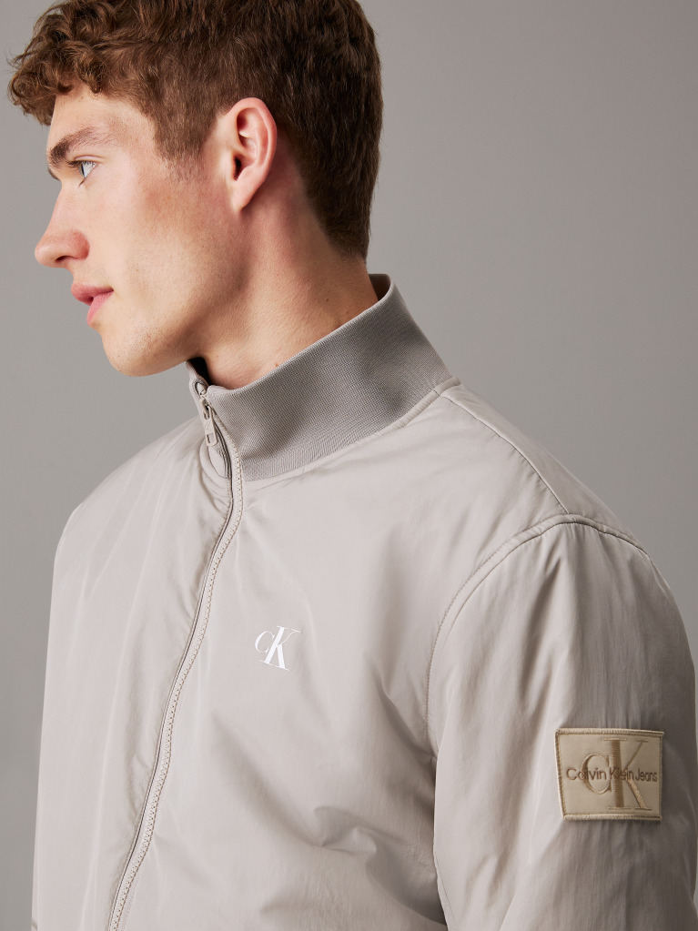 Grey Padded Nylon Zip Up Jacket  Men