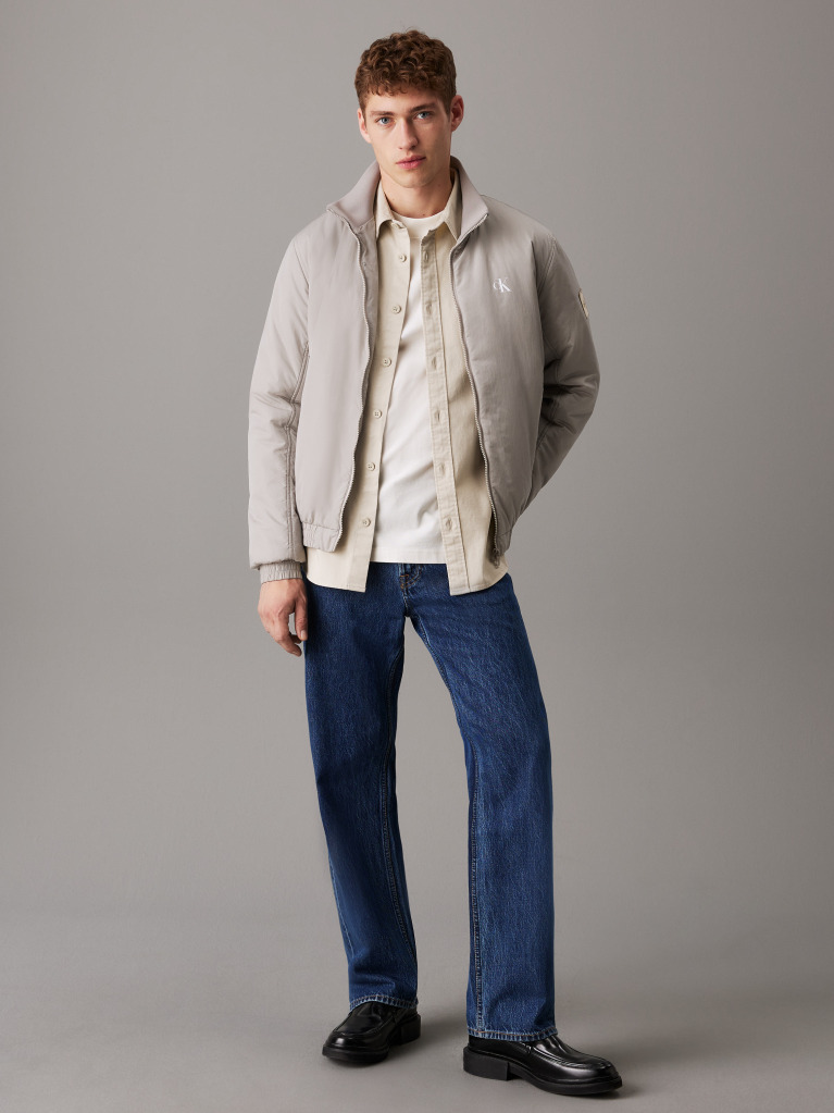 Grey Padded Nylon Zip Up Jacket  Men