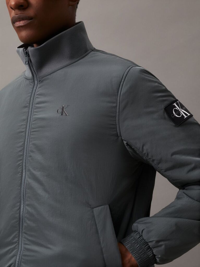 Grey Padded Nylon Zip Up Jacket  Men