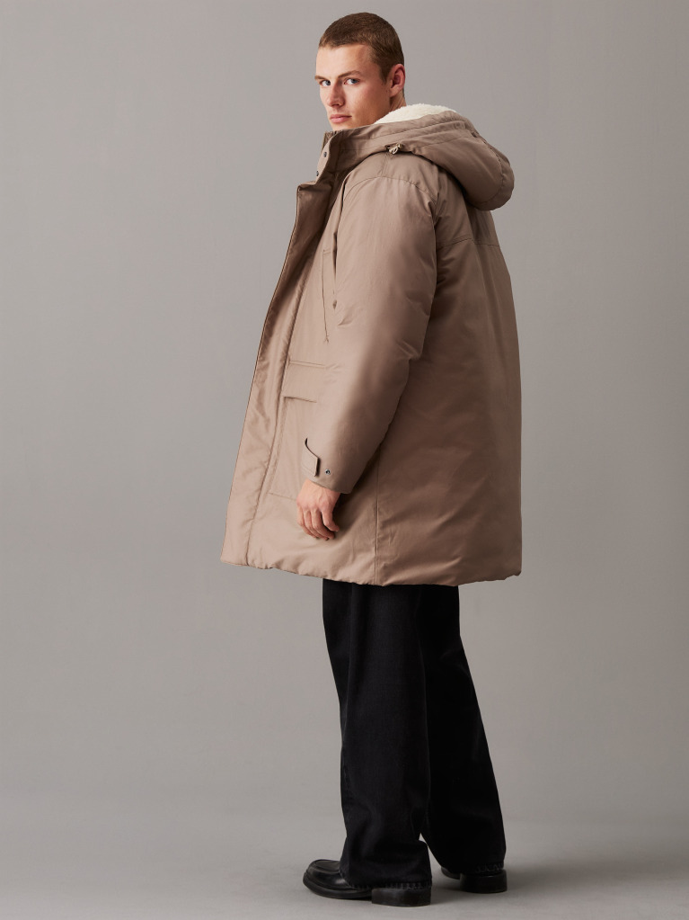 Beige Cotton Nylon Padded Parka Coat  Men