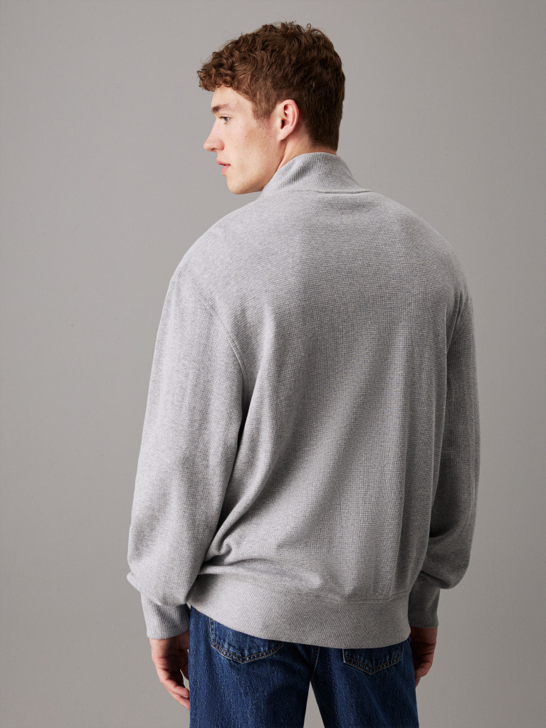 Grey Waffle Cotton Zip Up Cardigan  Men