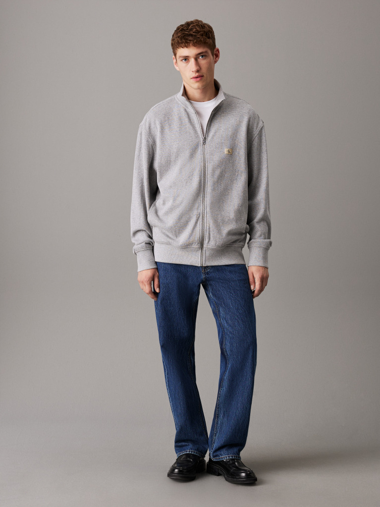 Grey Waffle Cotton Zip Up Cardigan  Men