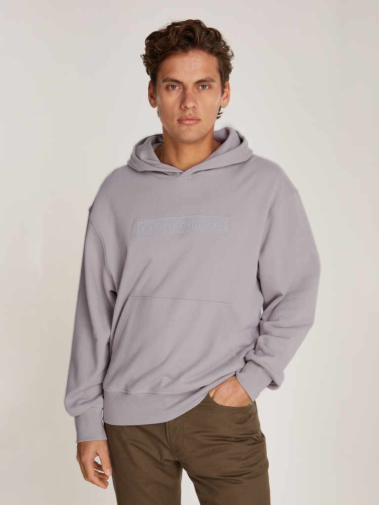 Grey Embroidered Box Hoodie  Men
