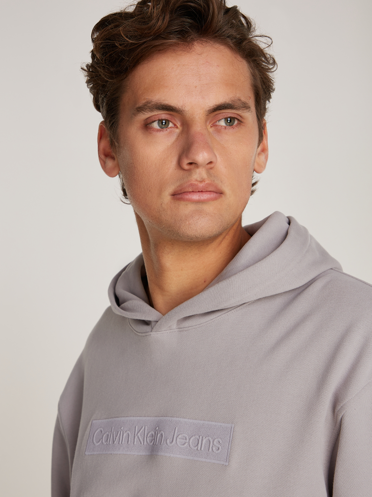 Grey Embroidered Box Hoodie  Men