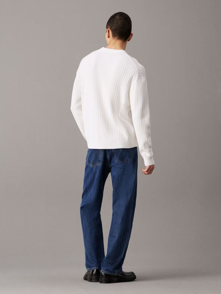 White Relaxed Ribbed Cotton Jumper  Men