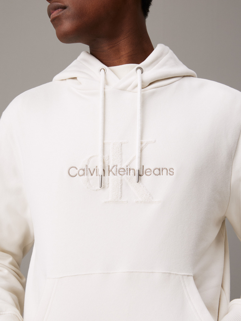 White Chenille Monogram Hoodie  Men