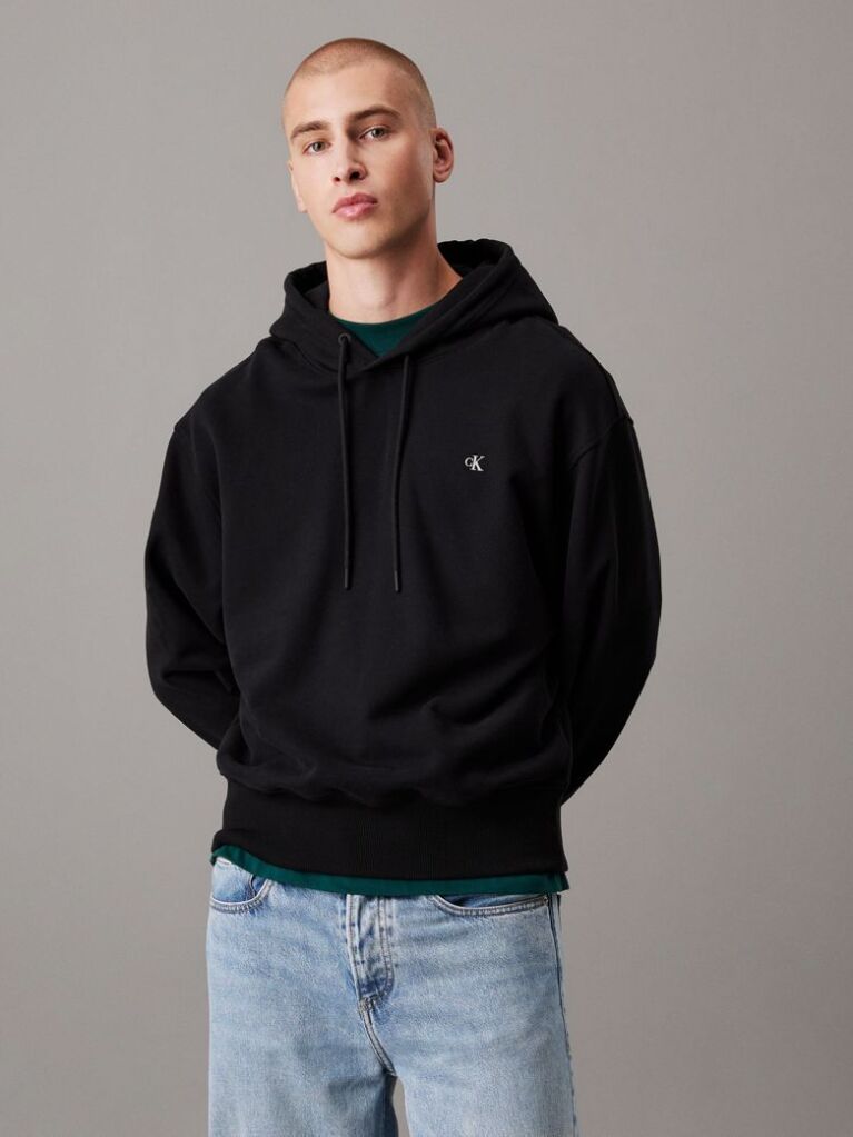 Black Cotton Terry Hoodie  Men