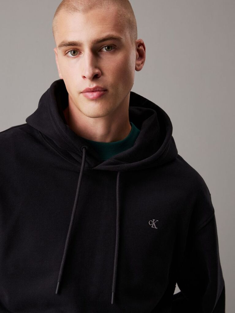Black Cotton Terry Hoodie  Men